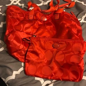 Nylon orange coach bag with snap in pouch